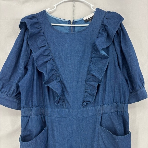 Eloquii Elements Women's Plus Size 22 Denim Jumpsuit Ruffles Short Sleeve Trendy - Picture 4 of 9